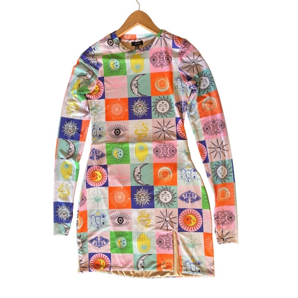 AFRM Women’s Lasso Dress Long Sleeve Mesh Postcard Print Size M - Picture 1 of 5